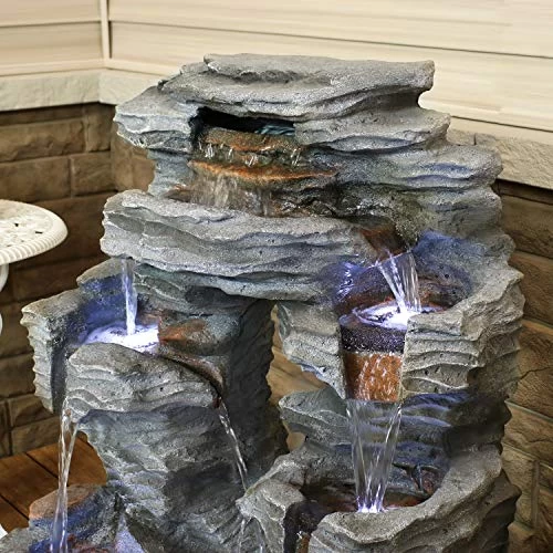 Sunnydaze Dual Cascading Rock Falls Outdoor Water Fountain With LED Lights & Electric Submersible Pump – Patio Lawn… 6 Sunnydaze Dual Cascading Rock Falls Outdoor Water Fountain With LED Lights & Electric Submersible Pump – Patio Lawn… - Image 6