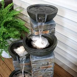 Sunnydaze Outdoor Water Fountain -Staggered Pottery Bowls – LED Lights – Perfect For Garden, Patio, Yard Or Porch… -Garden Supply Store 51P5AZIhrOL