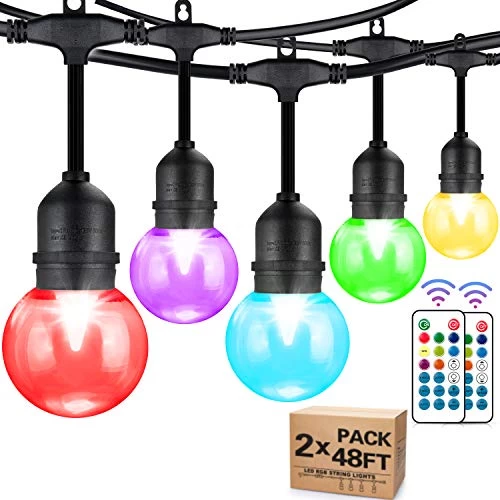 WENFENG 2 Pack RGB Colored LED Christmas Outdoor String Lights With Remote Control, Dimmable Shartterproof 30+5 G60… 1 WENFENG 2 Pack RGB Colored LED Christmas Outdoor String Lights With Remote Control, Dimmable Shartterproof 30+5 G60…