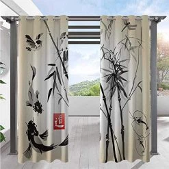 Patio Curtain Vintage Nature Bamboo Leaf And Cute Birds On Branches Floral Animal Print Anti-Uv Windproof Curtains For… -Garden Supply Store 51PvTEs73hL