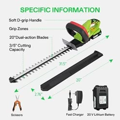 VIVOSUN Cordless Hedge Trimmer, 20-inch Dual-Action Laser Blade, 3/5” Cutting Capacity, 1400 RPM, 20V 2000mAh Li-ion… -Garden Supply Store 51QtG9PrtmL
