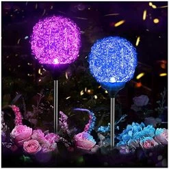 Solar Garden Lights Outdoor, Upgraded Magic Globe Powered Garden Light, Multi-Color Changing LED Solar Stake Lights For…