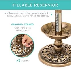 Best Choice Products Solar Lighted Pedestal Bird Bath Fountain W/Planter, Integrated Panel – Bronze -Garden Supply Store 51Swmyy8duL