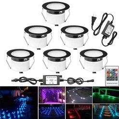WiFi LED Deck Lights Kit RGBW, FVTLED 6pcs Φ1.77″ Smart Phone Control Low Voltage Recessed Muticolor & Warm White Soffit Yard Path Stair Decor Lamp Fit For Alexa Google Home, Black Shell