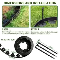 Landscape Edging 20ft No Dig Landscape Edging Kit, Black Garden Edging Border With 20 Spikes, For Flower Bed Edging Decor And Gardens, Lawn (Black-20ft) -Garden Supply Store 51TYsF6yqxL