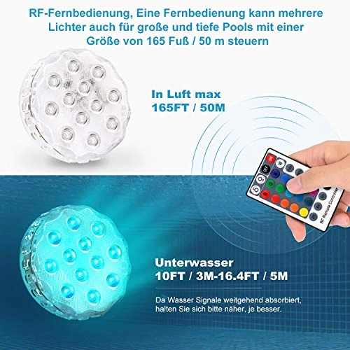 Kohree Pool Lights, 4 PCs RGB IP68 Waterproof Submersible Led Lights With Magnetic & Suction Cups, 360 Degree RF Remote… 2 Kohree Pool Lights, 4 PCs RGB IP68 Waterproof Submersible Led Lights With Magnetic & Suction Cups, 360 Degree RF Remote… - Image 2