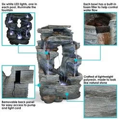 Sunnydaze Dual Cascading Rock Falls Outdoor Water Fountain With LED Lights & Electric Submersible Pump – Patio Lawn… 10 Sunnydaze Dual Cascading Rock Falls Outdoor Water Fountain With LED Lights & Electric Submersible Pump – Patio Lawn… -Garden Supply Store 51X7gkrJZhL