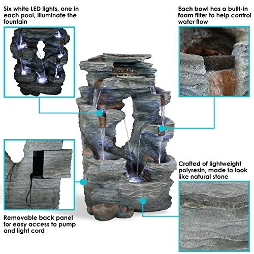 Sunnydaze Dual Cascading Rock Falls Outdoor Water Fountain With LED Lights & Electric Submersible Pump – Patio Lawn… 4 Sunnydaze Dual Cascading Rock Falls Outdoor Water Fountain With LED Lights & Electric Submersible Pump – Patio Lawn… - Image 4