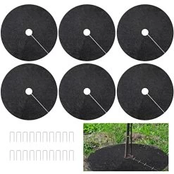 20.5 Inch Non-Woven Tree Mulch Ring, Thickened Tree Protector Mat, Plant Cover With 20 Staples Stakes, Round Anti Grass Gardening Landscaping Fabric Cover For Weed Control Root Protection (6 Pack )