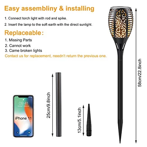 Permande Solar Torch Light With Flickering Flame, Fire Effect Lantern, Garden Light, Auto On/off Dust To Dawn, Outdoor… 3 Permande Solar Torch Light With Flickering Flame, Fire Effect Lantern, Garden Light, Auto On/off Dust To Dawn, Outdoor… - Image 3