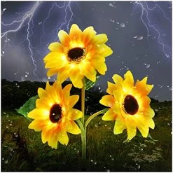 Outdoor Solar Garden Stake Lights,Upgraded LED Solar Powered Light With 3 Sunflower, Waterproof Solar Decorative Lights…