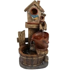 Sunnydaze Bluebird House And Buckets Outdoor Water Fountain – Waterfall Fountain & Backyard Water Feature For Patio…