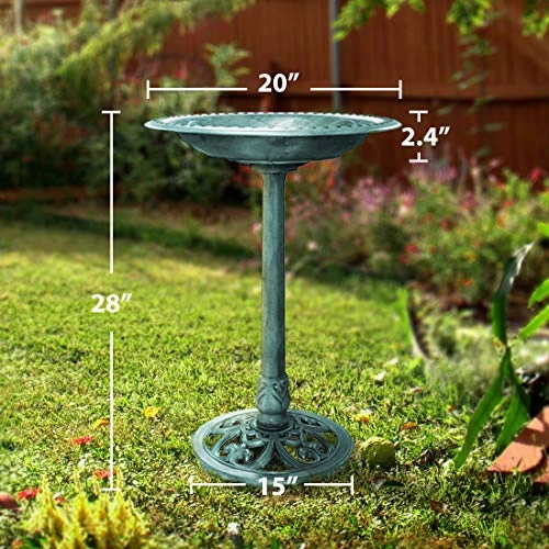 VIVOHOME 28 Inch Height Polyresin Lightweight Antique Outdoor Garden Bird Bath Green 6 VIVOHOME 28 Inch Height Polyresin Lightweight Antique Outdoor Garden Bird Bath Green - Image 6