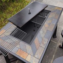 Rectangle Fire Pit Table, Patio Garden Heater Outdoor BBQ Camping Contains 6 Stools -Garden Supply Store 51g92BAmmInL