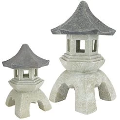 Design Toscano Asian Decor Pagoda Lantern Outdoor Statue, Medium 25.5 Cm And Large 43 Cm, Set Of Two, Polyresin, Two…
