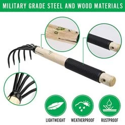 Garden Rake With Ergonomic Wooden Handle For Firm Grip, Military Grade Steel Gardeners Tine Cultivator Wood Japanese… -Garden Supply Store 51iuIwiI9L