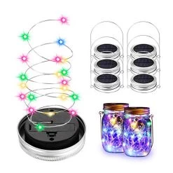 Solar Mason Jar Lights, BizoeRade Solar Powered 20 LED Fairy Firefly String Lights(6 Lid Lights And 6 Hangers Included…