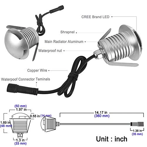 CNBRIGHTER LED In-Ground Well Light,3W CREE Chip,12V-24V DC,IP67 Waterproof Aluminum,Directional Horizontally Outdoor… 2 CNBRIGHTER LED In-Ground Well Light,3W CREE Chip,12V-24V DC,IP67 Waterproof Aluminum,Directional Horizontally Outdoor… - Image 2