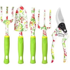 Vanow Gardening Tool Set, 5 PCS Heavy Duty Aluminum Gardening Hand Tools Kit, Floral Print Gardening Gifts For Women…