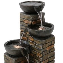 Sunnydaze Outdoor Water Fountain -Staggered Pottery Bowls – LED Lights – Perfect For Garden, Patio, Yard Or Porch… -Garden Supply Store 51n4Ord PAL