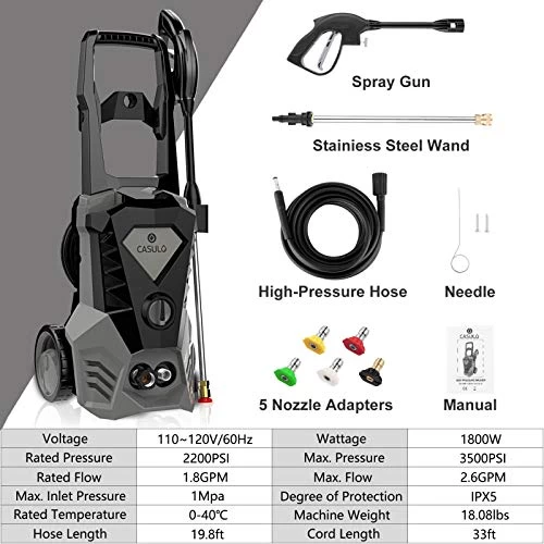 Electric Pressure Washer Electric Power Washer High Pressure Washer Cleaner Machine With Spray Gun, 5 Nozzles, Hose… 6 Electric Pressure Washer Electric Power Washer High Pressure Washer Cleaner Machine With Spray Gun, 5 Nozzles, Hose… - Image 6