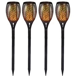 BIGTREE 4pk Solar Light Pathway Outdoor Tiki Torch Stake Walkway LED Flickering Flame