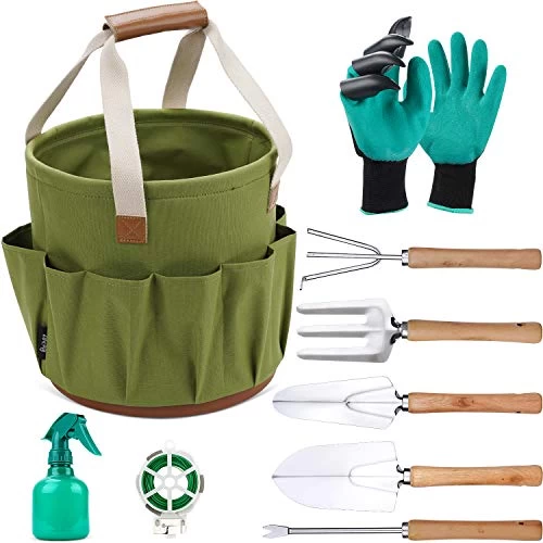9 Piece Garden Tote And Tools Set, Garden Bucket Tool Kit Organizer With 18 Deep Pockets, Gardening Hand Tools And… 1 9 Piece Garden Tote And Tools Set, Garden Bucket Tool Kit Organizer With 18 Deep Pockets, Gardening Hand Tools And…