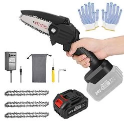 ABEDOE Mini Chainsaw Cordless Set 4-Inch 3000mAh 24V Max Electric Rechargeable Protable Chainsaw With A Safety Splash…