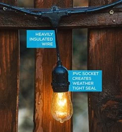 Hyperikon Outdoor String Lights, 48 Feet Patio Lights With 24 Dropped Sockets, 24 X 11W S14 Bulbs Included, Weatherproof… -Garden Supply Store 51silBsM5PL