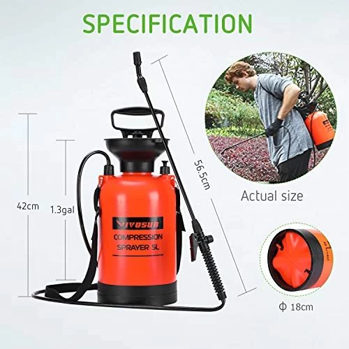 VIVOSUN 1.35-Gallon Pump Pressure Sprayer, Pressurized Lawn & Garden Water Spray Bottle With Adjustable Shoulder Strap… 4 VIVOSUN 1.35-Gallon Pump Pressure Sprayer, Pressurized Lawn & Garden Water Spray Bottle With Adjustable Shoulder Strap… - Image 4