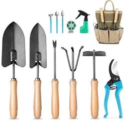 MOSFiATA Garden Tools Set, 12 Pieces Gardening Tools Comfortable Handle And Heavy Duty Hoe Rake Trowel Handle Tools…