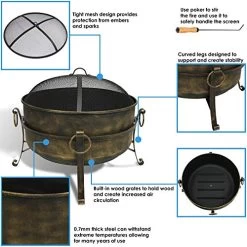 Sunnydaze Outdoor Cauldron Fire Pit – 34-Inch Backyard & Patio Wood-Burning Fire Pit For Outside With Round Spark Screen… -Garden Supply Store 51tnlK QCEL