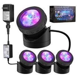 Pond Lights ,Submersible Lamp [6.5Meters,Set Of 4] IP68 Underwater Aquarium Spot Light 48-LED Multi-Color With Timer…