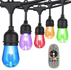 48FT Color Changing Outdoor String Lights, RGB Cafe LED String Light With 15 E26 Shatterproof Edison Bulb Dimmable…