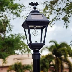 GAMA SONIC GS-97B-F Imperial Bulb Light Outdoor Solar Lamp, 3″ Post Fitter Mount (only), Warm White LED, Black -Garden Supply Store 51xDsddHFjL