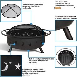 Sunnydaze Cosmic Fire Pit For Outdoors – 42-Inch Large Wood-Burning Fire Pit With Moon And Stars – Perfect For Patio And… -Garden Supply Store 51xIfjhps L