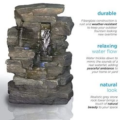 Alpine Waterfall Tabletop Fountain W/White LED Light, Gray, 13 Inch Tall -Garden Supply Store 51xY3vPjFDL