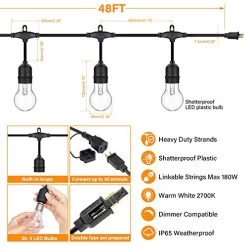 2-Pack 48FT LED String Lights Outdoor, Dimmable LED Edison String Light Warm White, Commercial Grade Waterproof… -Garden Supply Store 51xmQ6F6OlL