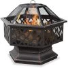 Uniflame Hex Shaped Outdoor Fire Bowl With Lattice, Oil Rubbed Bronze