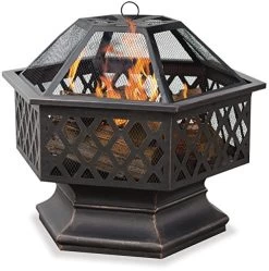 Uniflame Hex Shaped Outdoor Fire Bowl With Lattice, Oil Rubbed Bronze