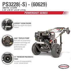SIMPSON Cleaning PS3228 PowerShot 3300 PSI Gas Pressure Washer, 2.5 GPM, Honda GX200 Engine, Includes Spray Gun And… 13 SIMPSON Cleaning PS3228 PowerShot 3300 PSI Gas Pressure Washer, 2.5 GPM, Honda GX200 Engine, Includes Spray Gun And… -Garden Supply Store 51yHBvSFehL