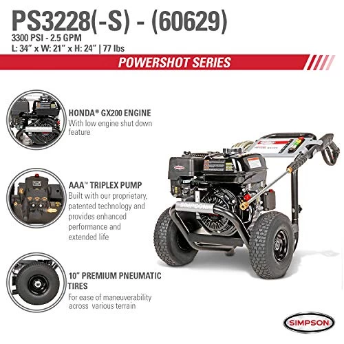 SIMPSON Cleaning PS3228 PowerShot 3300 PSI Gas Pressure Washer, 2.5 GPM, Honda GX200 Engine, Includes Spray Gun And… 7 SIMPSON Cleaning PS3228 PowerShot 3300 PSI Gas Pressure Washer, 2.5 GPM, Honda GX200 Engine, Includes Spray Gun And… - Image 7