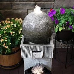 Sunnydaze Modern Vogue Outdoor Water Fountain With LED Lights, Garden Sphere & Column Waterfall Feature, 35-Inch Tall -Garden Supply Store 51ymOvIaGUL