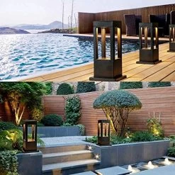 WHYA Modern Square Garden Lawn LED Post Light Nordic Black Die-cast Aluminum Rust Exterior Column Lantern Swimming Pool… -Garden Supply Store 610m2wGshML