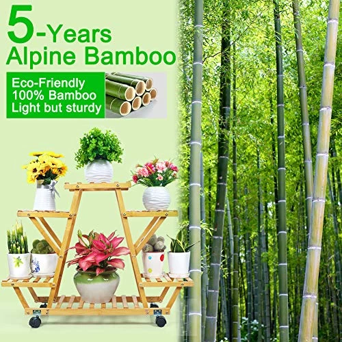 Foldify Bamboo Plant Stand With Wheels Multi-Layer Rolling Plant Flower Pots Holder Display Shelf Indoor&Outdoor Unit… 2 Foldify Bamboo Plant Stand With Wheels Multi-Layer Rolling Plant Flower Pots Holder Display Shelf Indoor&Outdoor Unit… - Image 2