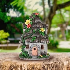 Exhart Twigs Roof Fairy House Outdoor Decor – Fairy Cottage Resin Statue With Solar Garden Lights, Miniature Fairy Hut… -Garden Supply Store 61A2VhONW7L