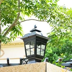 WFZRXFC European Home Landscape Pillar Light Exterior Lantern Outdoor Post Light, Matt Black Pillar Lamp Fixtures With…