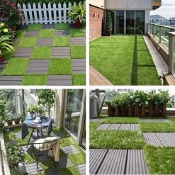 Artificial Grass Turf Interlocking Grass Tile 9 PCS Synthetic Lawn Rug Fake Grass Carpet Food Indoor Outdoor Landscape… -Garden Supply Store 61Grquzr4vL