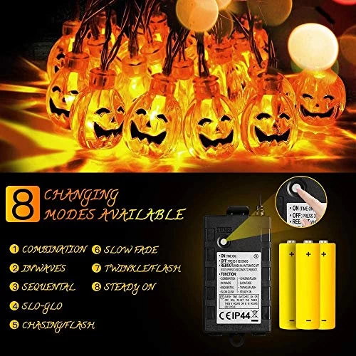 Quntis 11.5ft 20leds Halloween Pumpkin Lights, Battery Operated Jack-O-Lantern With 8 Modes &Memory Function, Waterproof… 4 Quntis 11.5ft 20leds Halloween Pumpkin Lights, Battery Operated Jack-O-Lantern With 8 Modes &Memory Function, Waterproof… - Image 4
