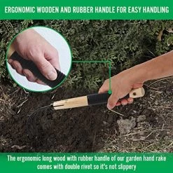 Garden Rake With Ergonomic Wooden Handle For Firm Grip, Military Grade Steel Gardeners Tine Cultivator Wood Japanese… -Garden Supply Store 61Opz2dSxLL